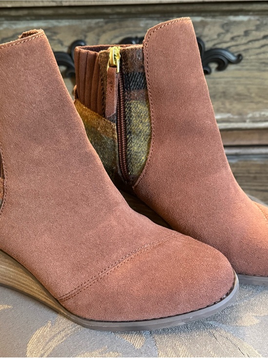 Toms Shoes - Toms Rust Suede Ankle Booties with Plaid Panel